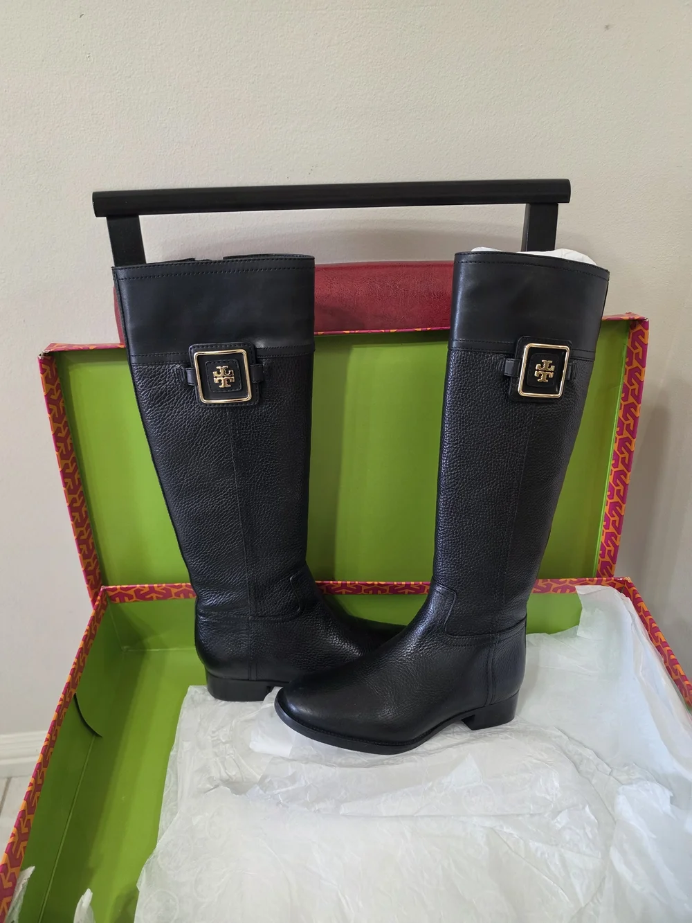 Tory Burch Black Tall Leather Riding Boots